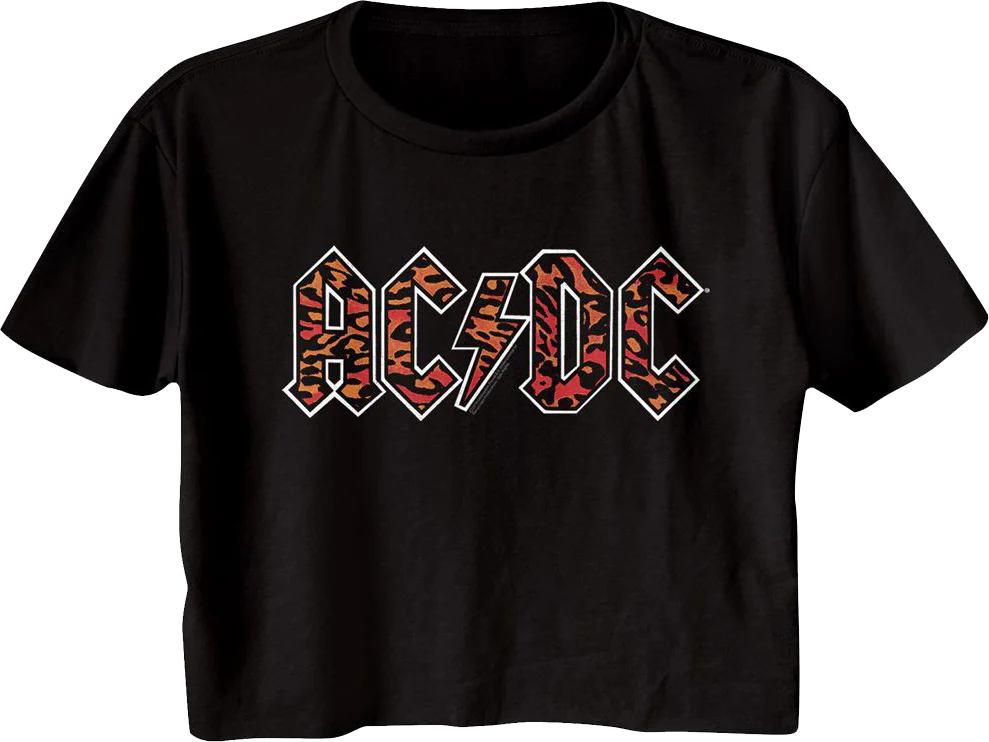 Ladies Leopard Print Logo ACDC Crop Top