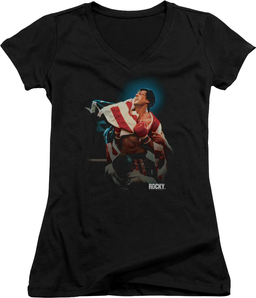 Ladies Movie Poster Rocky IV V-Neck Shirt