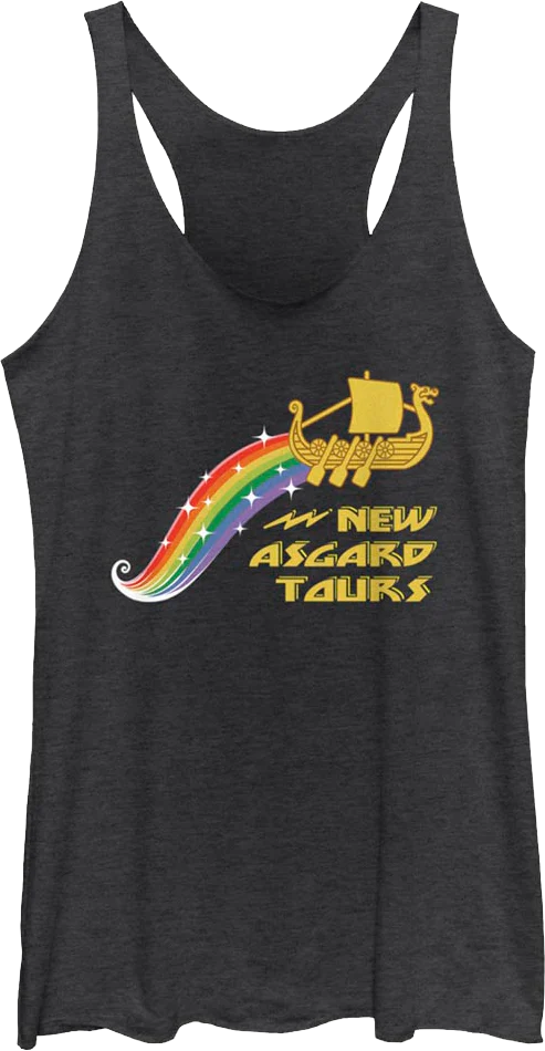Ladies New Asgard Tours Marvel Comics Racerback Tank Top