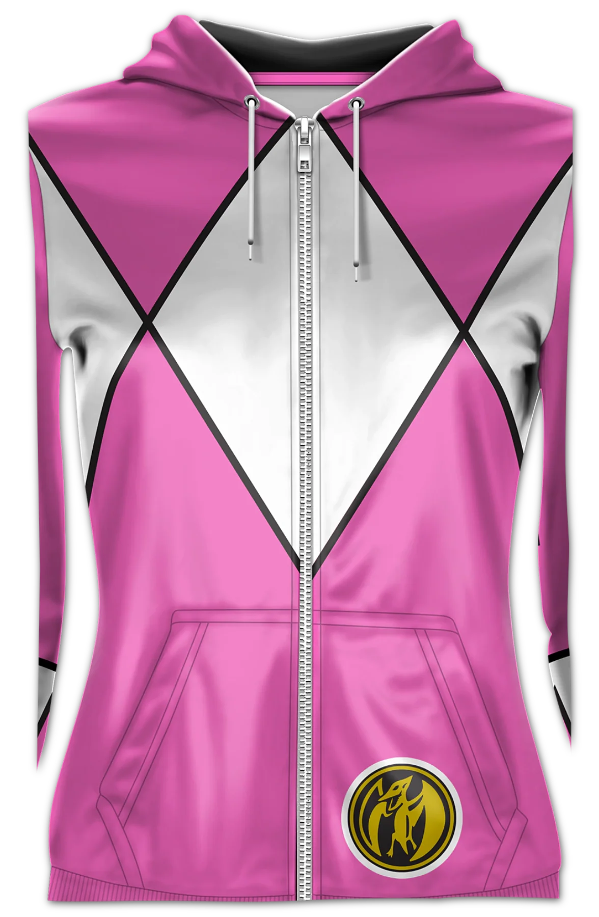Ladies Pink Ranger Mighty Morphin Power Rangers Costume Hoodie - Image 2