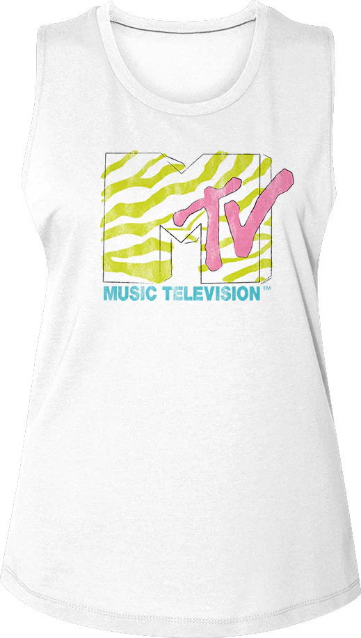 Ladies Stripes Logo MTV Muscle Tank Top
