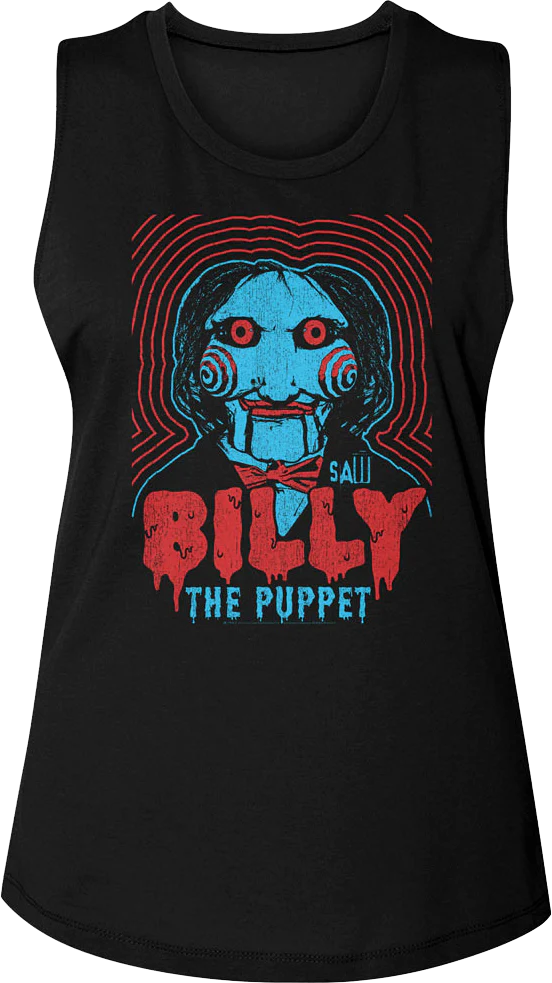 Ladies Vintage Billy the Puppet Saw Muscle Tank Top