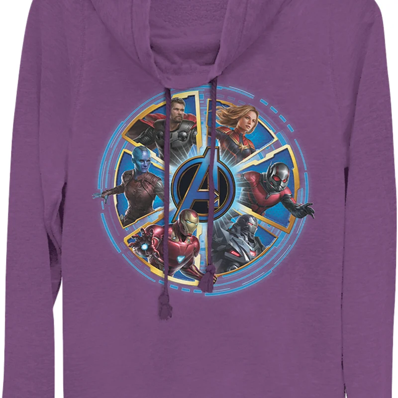 Ladies Wheel of Heroes Avengers Endgame Cowl Neck Sweatshirt