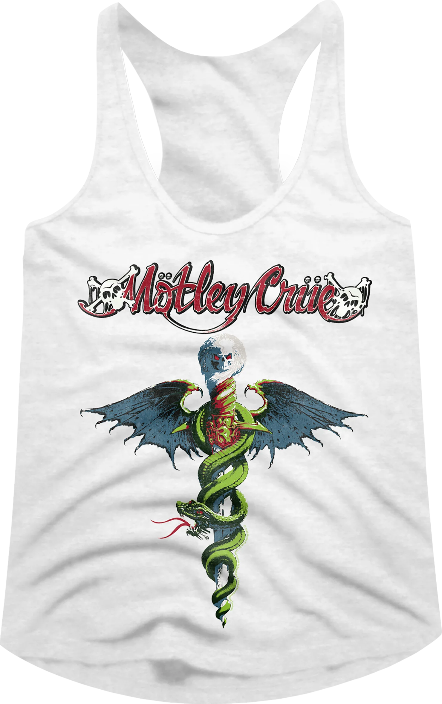 Ladies White Dr. Feelgood Motley Crue Racerback Tank Top