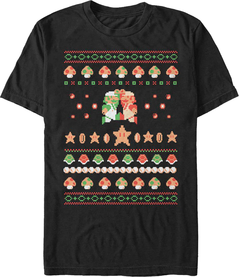 Luigi And Mario Faux Ugly Christmas Sweater Nintendo T-Shirt