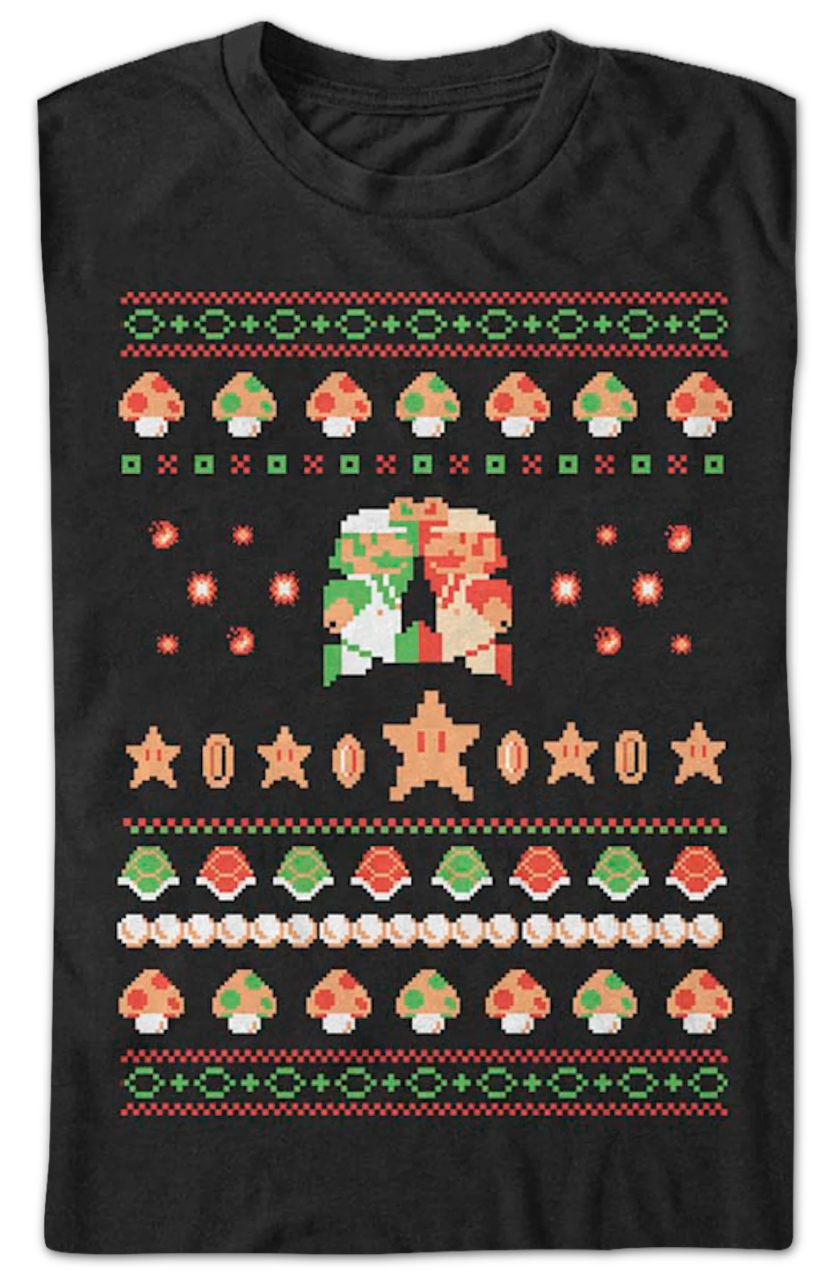 Luigi And Mario Faux Ugly Christmas Sweater Nintendo T-Shirt - Image 2