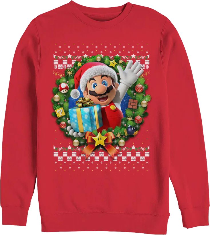 Mario Christmas Wreath Nintendo Sweatshirt