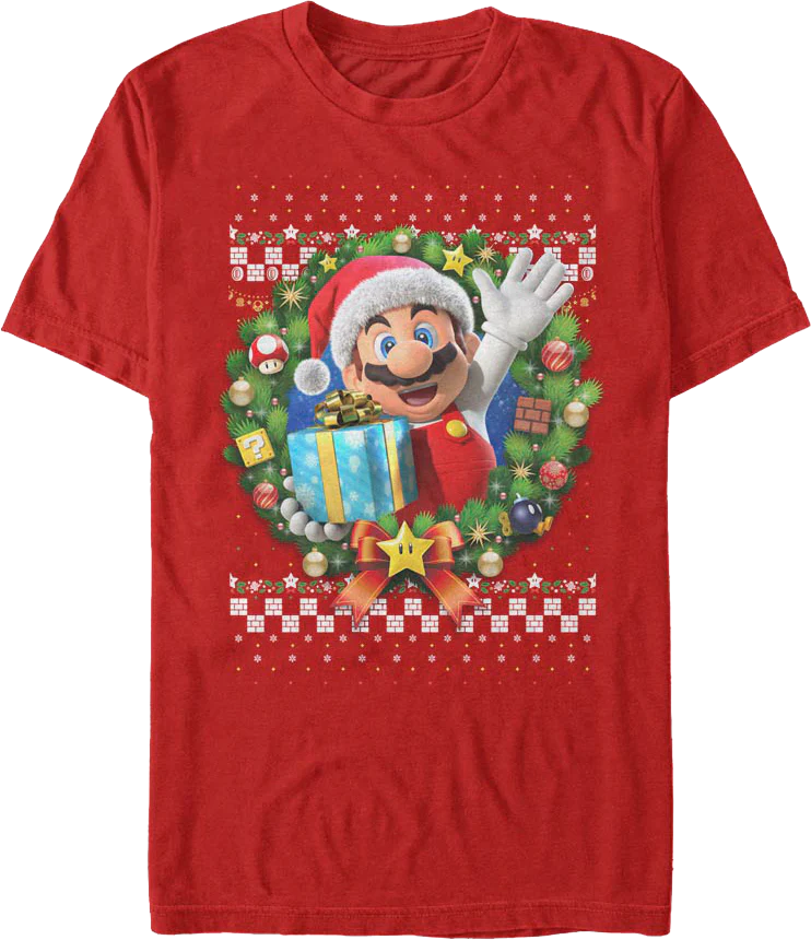Mario Christmas Wreath Nintendo T-Shirt