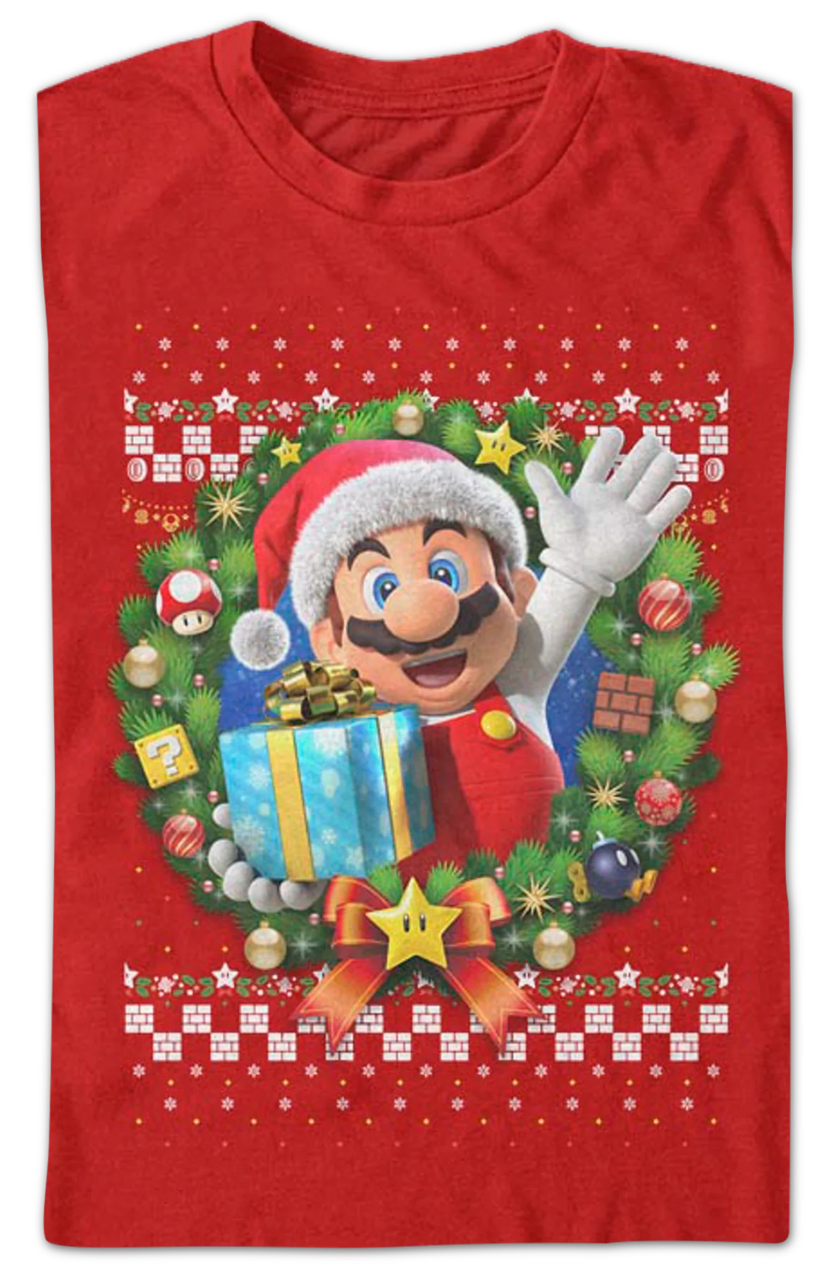 Mario Christmas Wreath Nintendo T-Shirt - Image 2