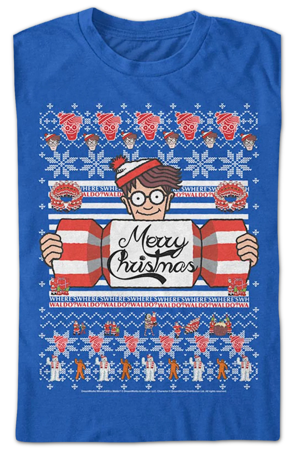 Merry Christmas Faux Ugly Sweater Where's Waldo T-Shirt - Image 2