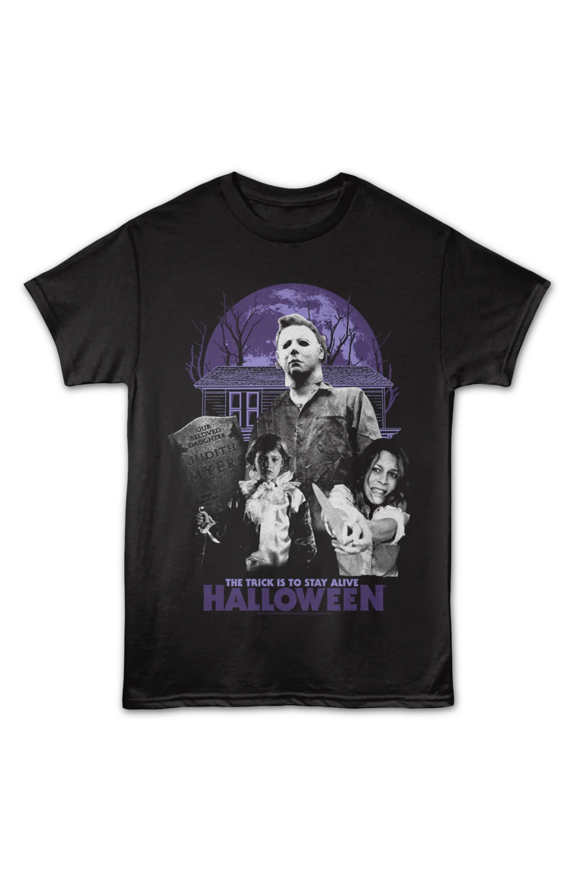 Michael & Laurie The Trick Is To Stay Alive Halloween T-Shirt - Image 2