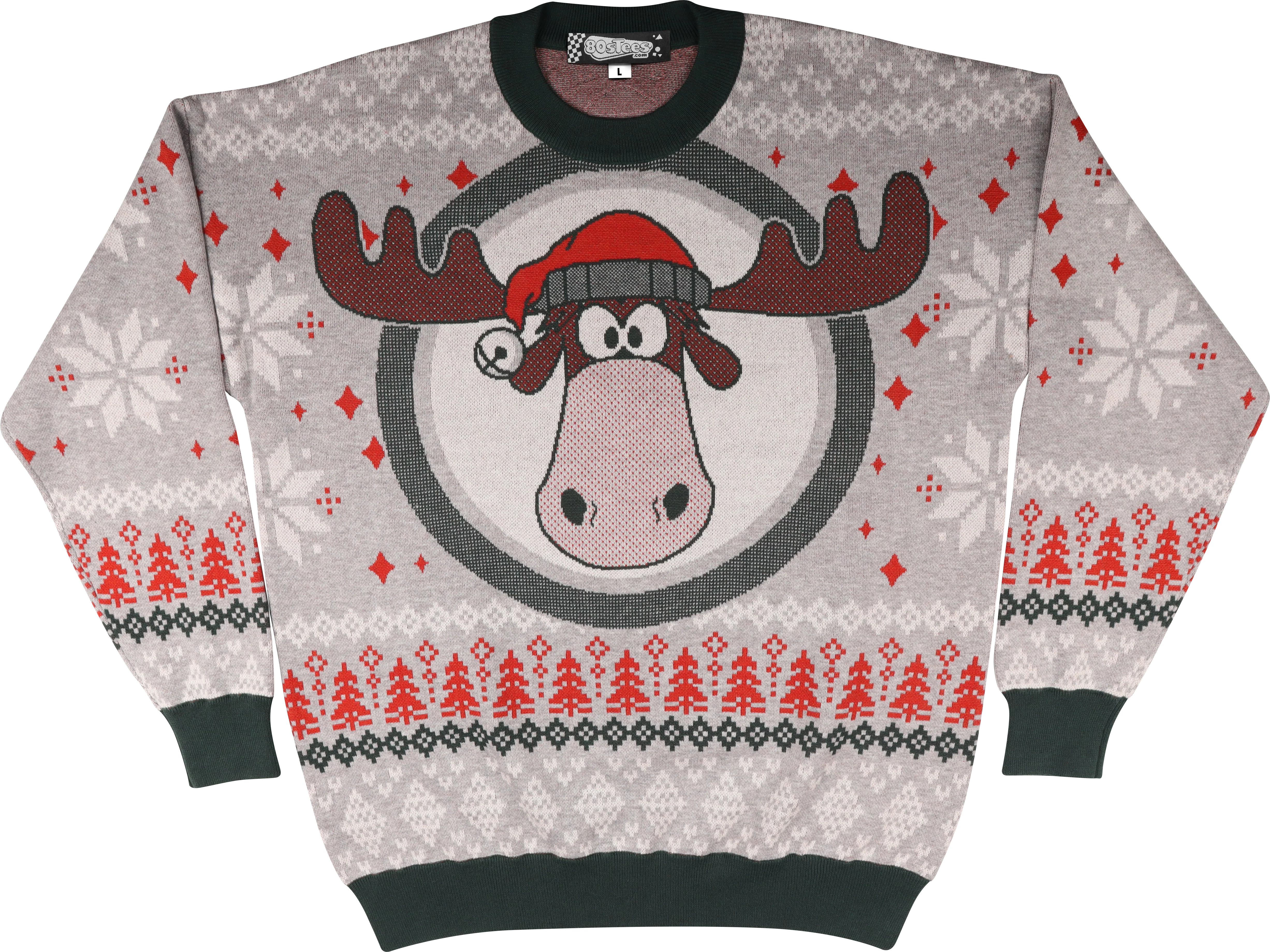 Moose Head With Santa Claus Hat Christmas Vacation Knitted Sweater