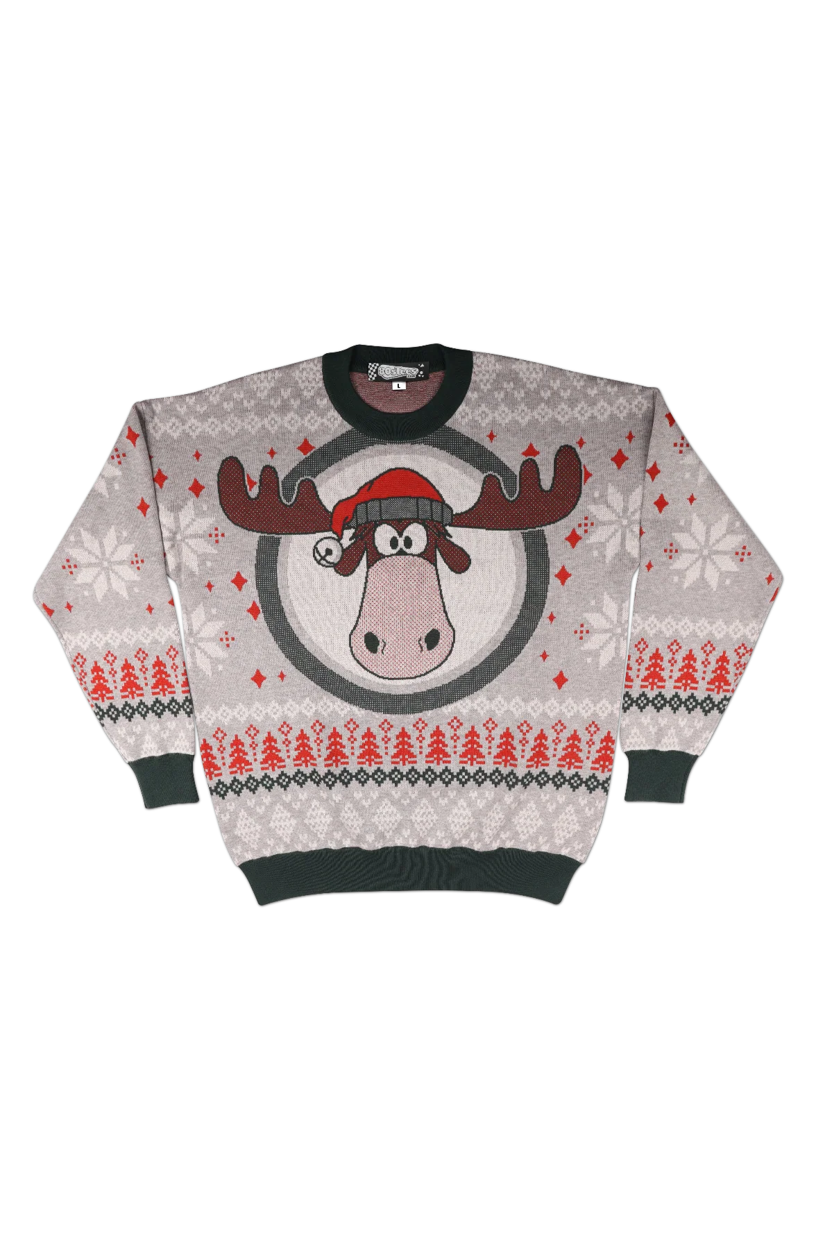 Moose Head With Santa Claus Hat Christmas Vacation Knitted Sweater - Image 2