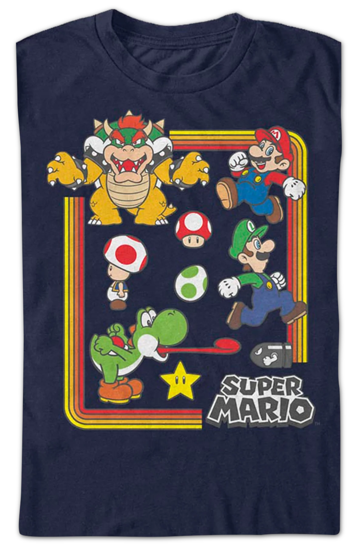 Navy Blue Nintendo Characters Super Mario Bros. T-Shirt - Image 2