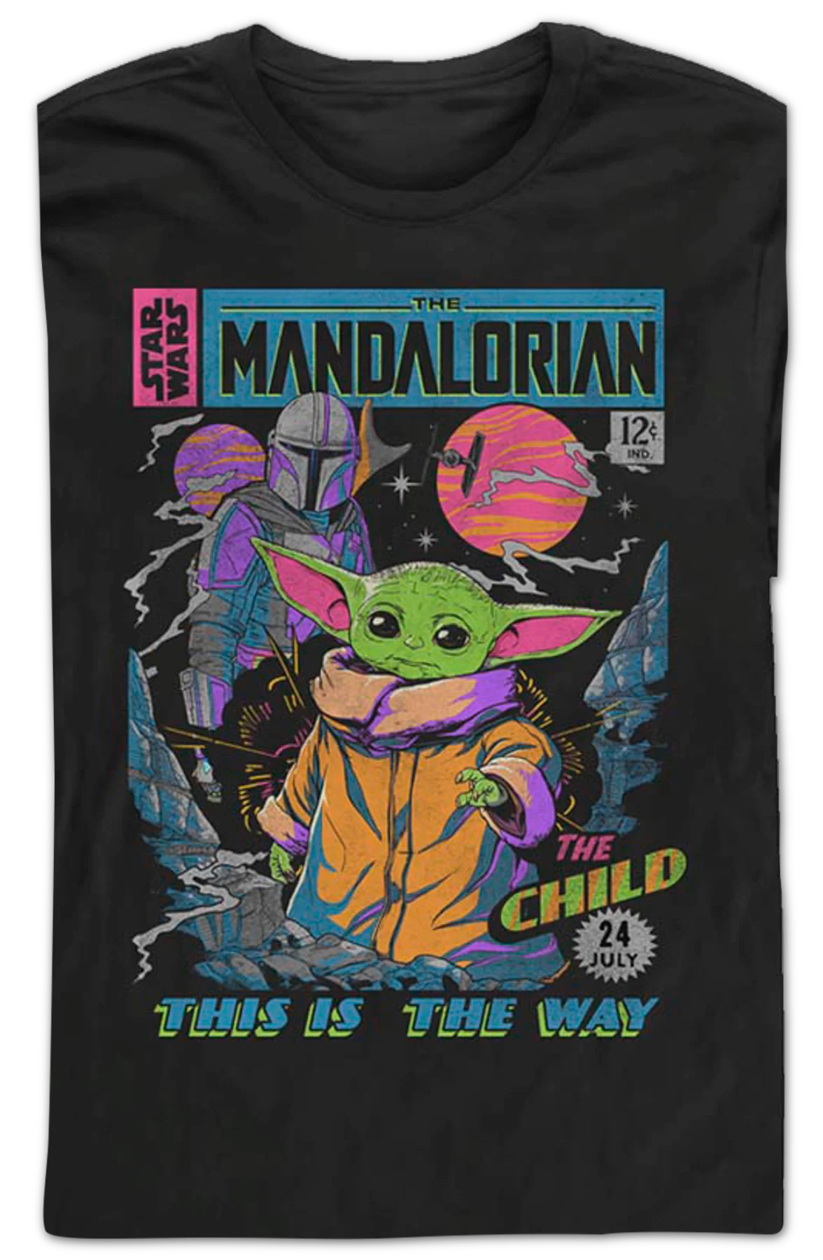 Neon Mandalorian Comic Book Cover Star Wars Long Sleeve Shirt - Image 2