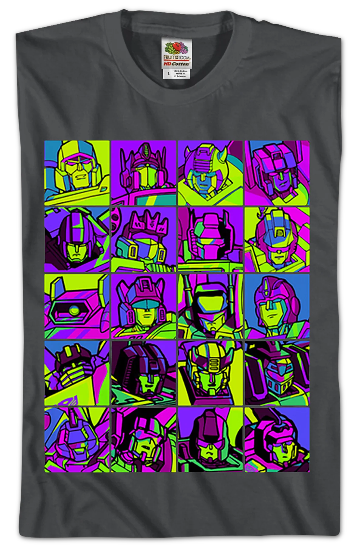 Neon Pop Art Robot Collage Transformers T-Shirt - Image 2