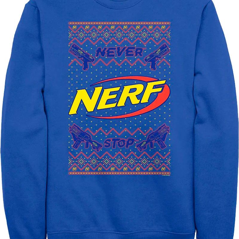 Never Stop Faux Ugly Christmas Sweater Nerf Sweatshirt