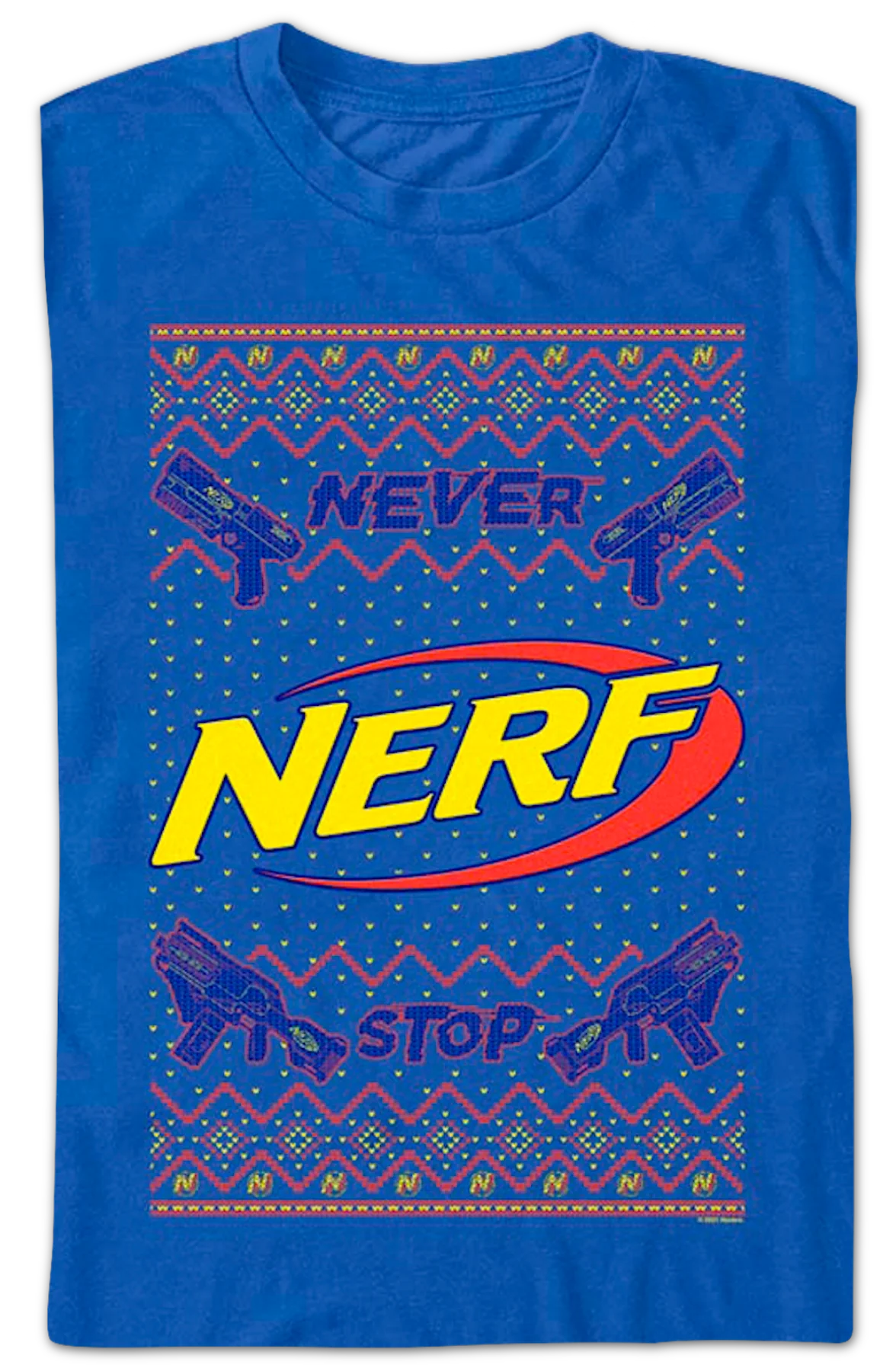 Never Stop Faux Ugly Christmas Sweater Nerf T-Shirt - Image 2