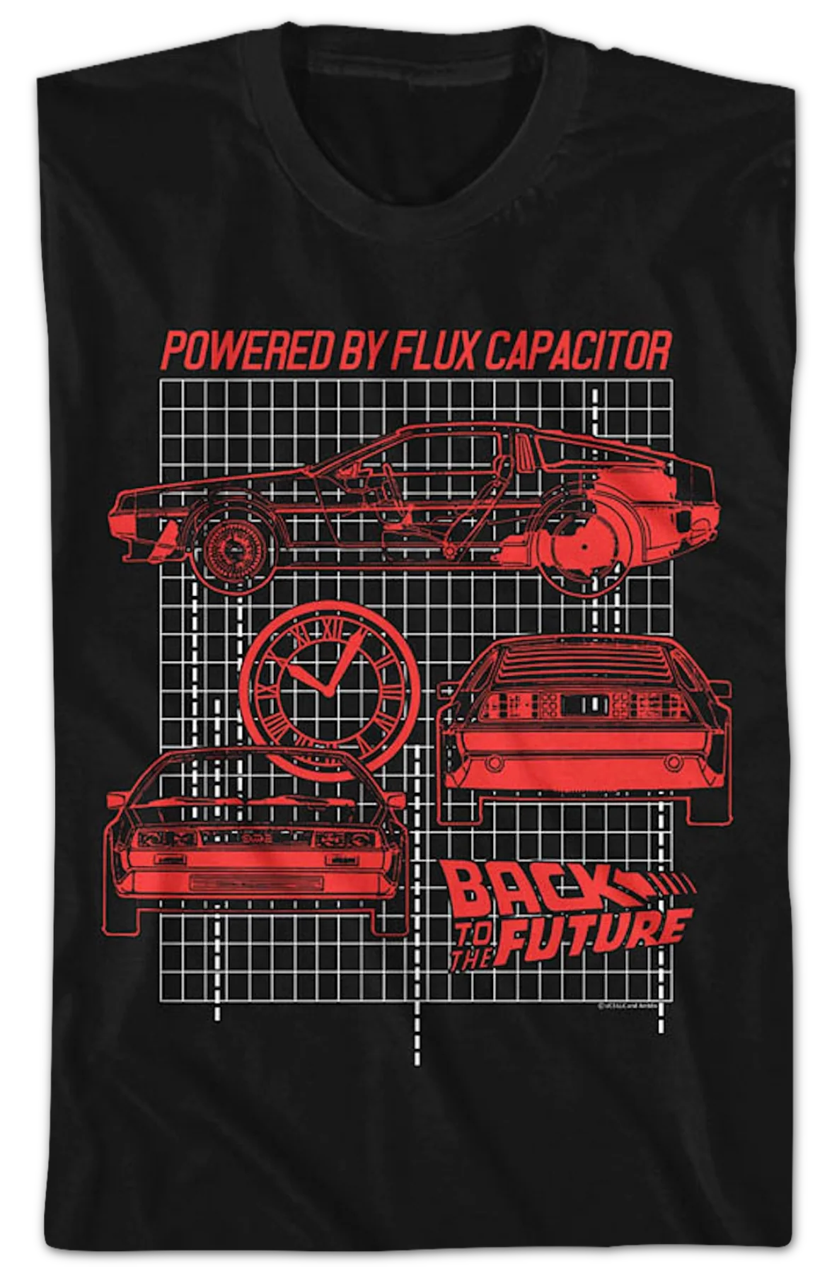 Powered By Flux Capacitor Blueprints Back To The Future T-Shirt - Image 2