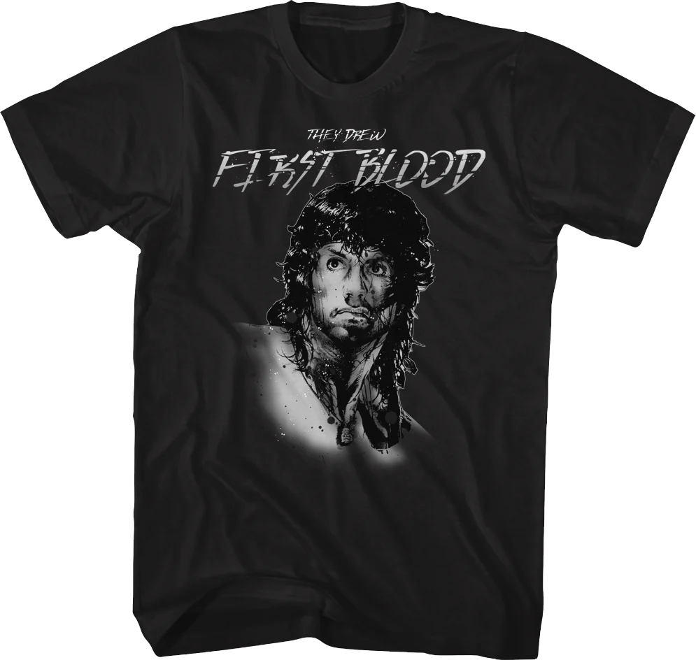 Rambo They Drew First Blood Black T-Shirt