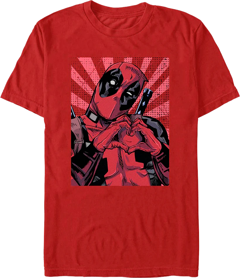 Red Deadpool Heart Hands Marvel Comics T-Shirt
