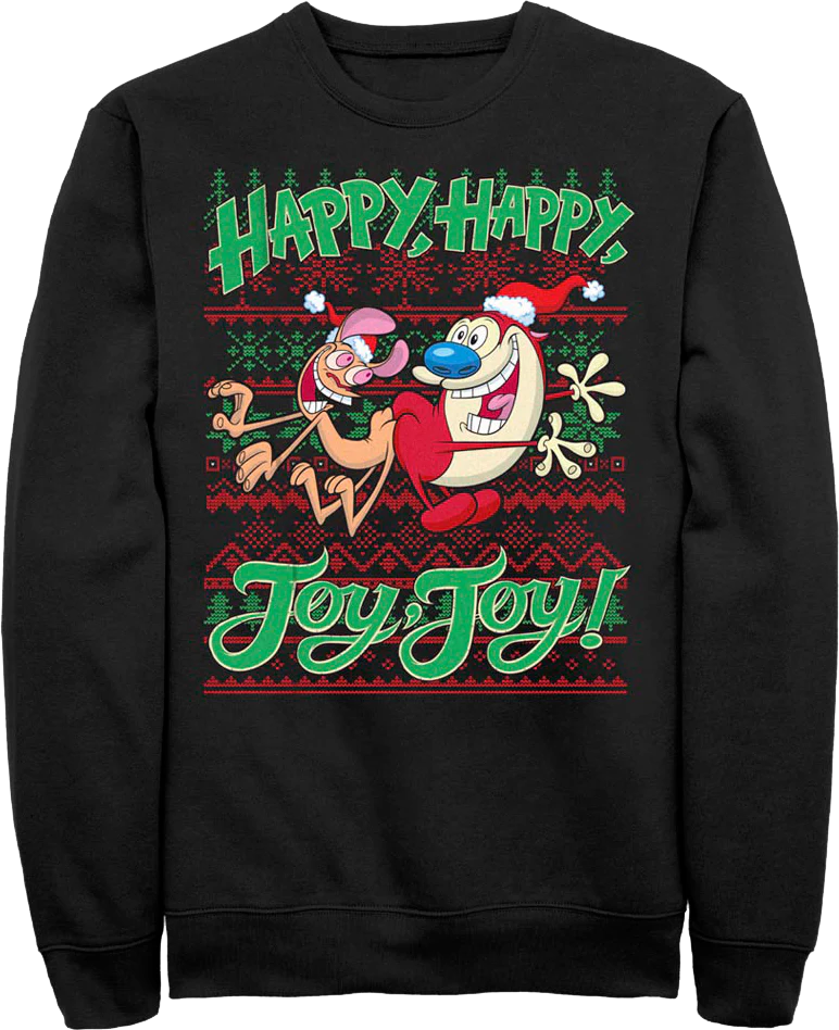 Ren & Stimpy Faux Ugly Christmas Sweater Nickelodeon Sweatshirt