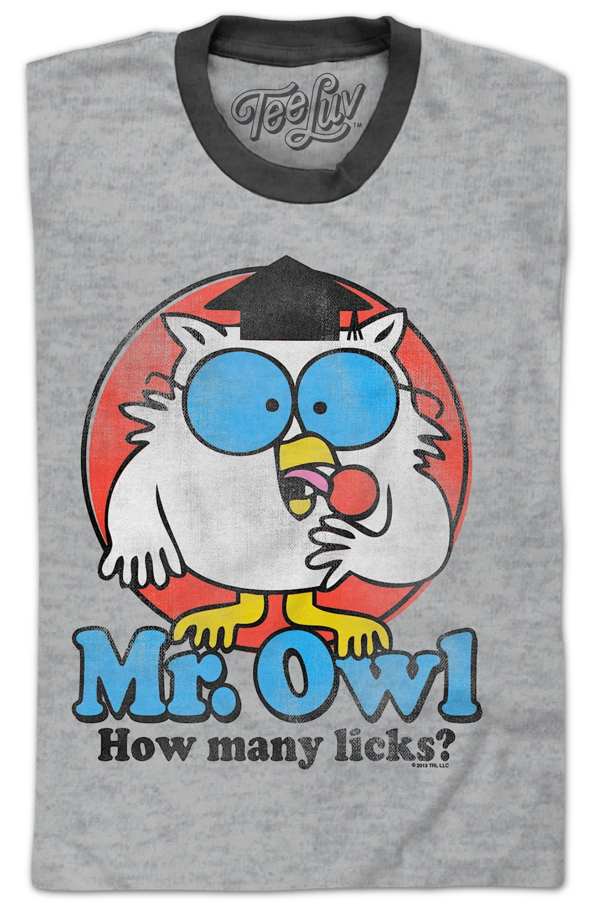 Retro Mr. Owl How Many Licks? Tootsie Pop Ringer Shirt - Image 2