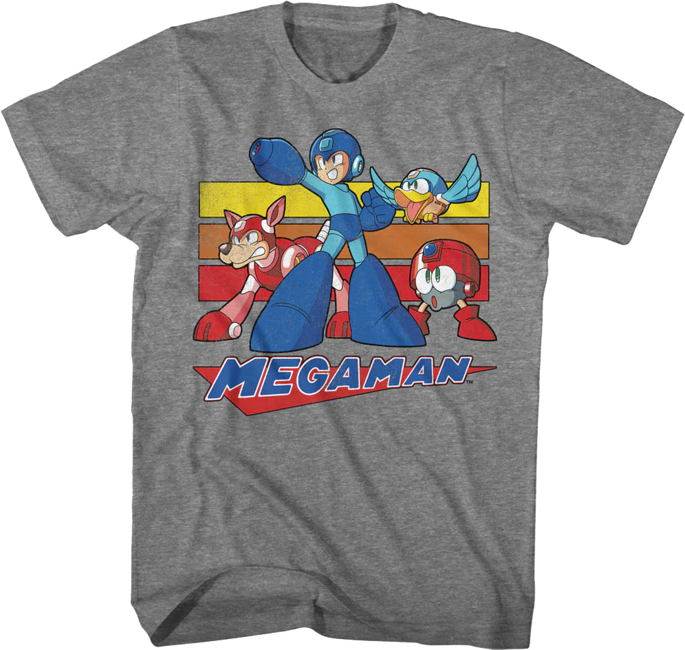 Retro Stripes Collage Mega Man T-Shirt