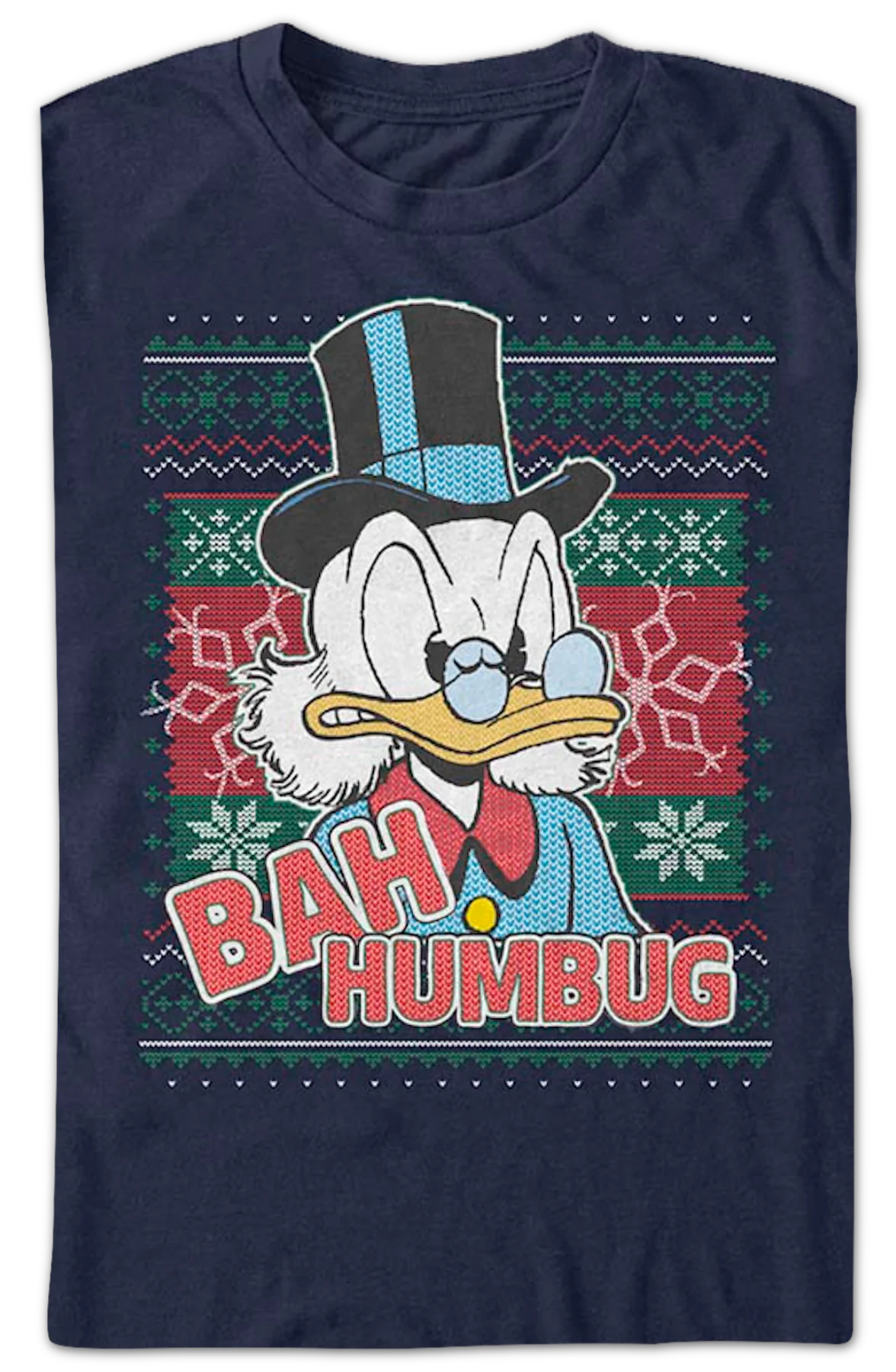 Scrooge McDuck Bah Humbug Faux Ugly Christmas Sweater Disney T-Shirt - Image 2