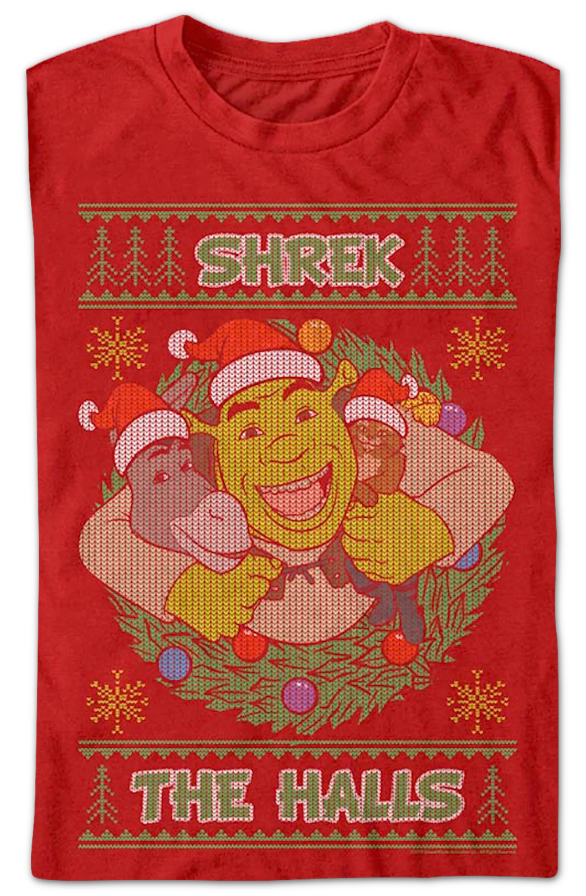 Shrek The Halls Faux Ugly Christmas Sweater Shrek T-Shirt - Image 2