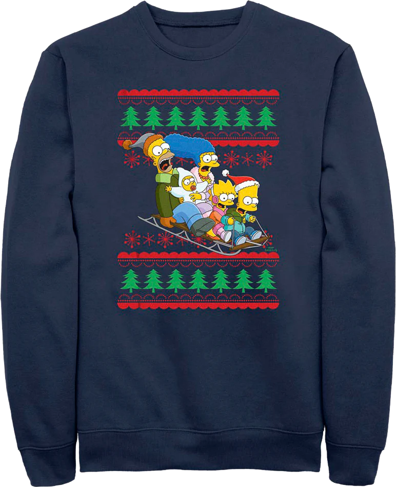 Sled Ride Faux Ugly Christmas Sweater Simpsons Sweatshirt