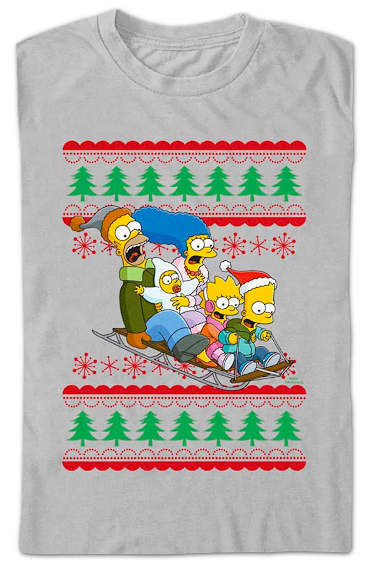 Sled Ride Faux Ugly Christmas Sweater Simpsons T-Shirt - Image 2