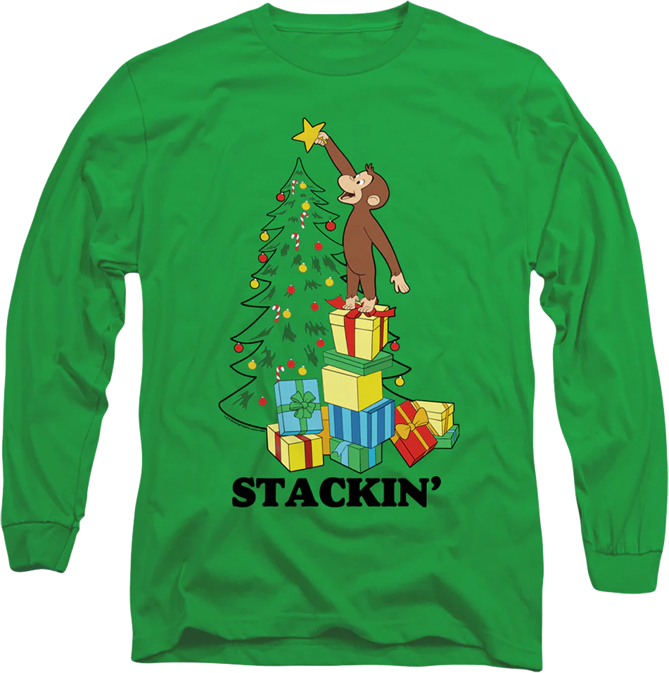 Stackin' Curious George Christmas Long Sleeve Shirt