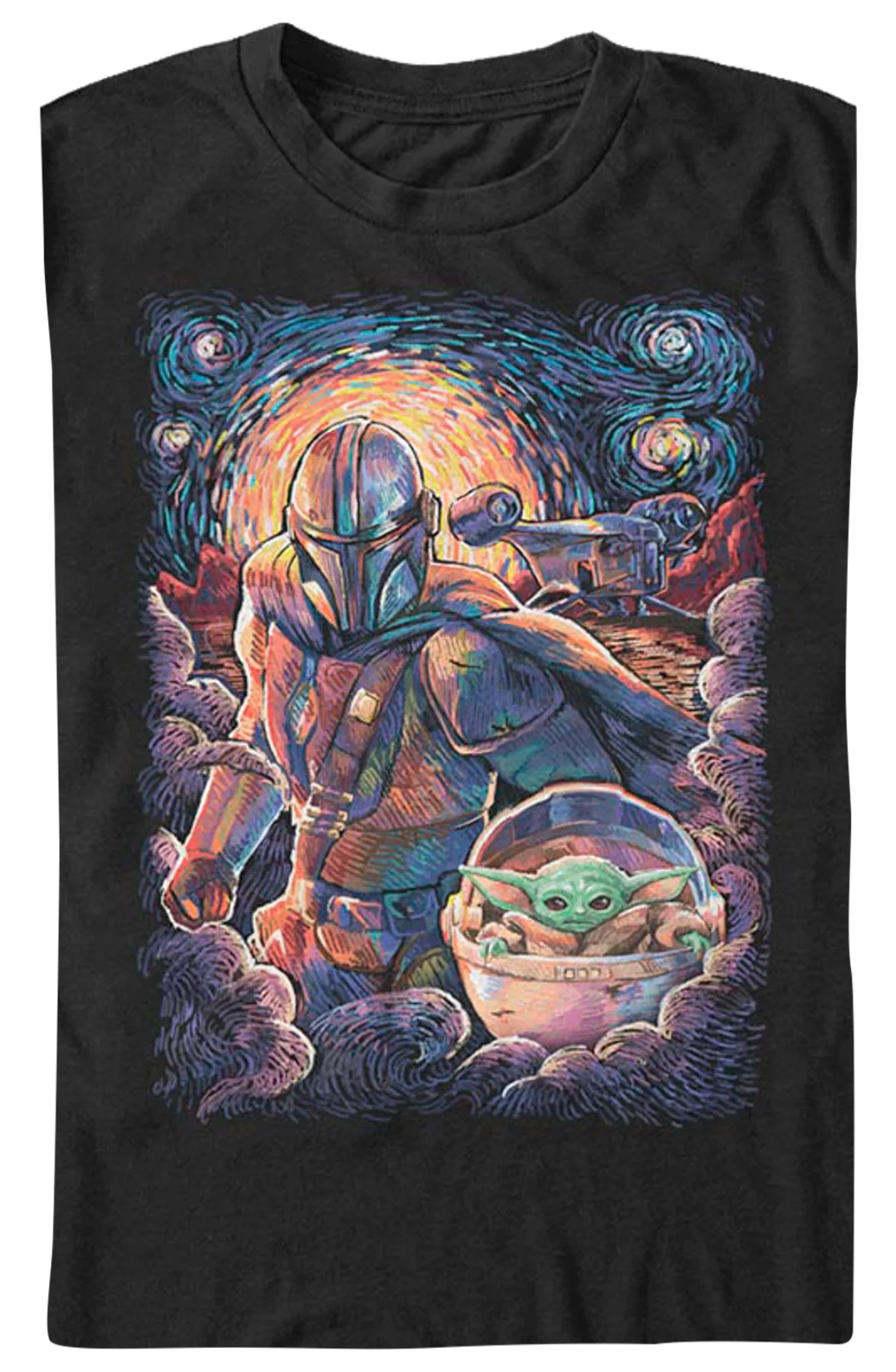 Starry Mandalorian And Child Star Wars T-Shirt - Image 2