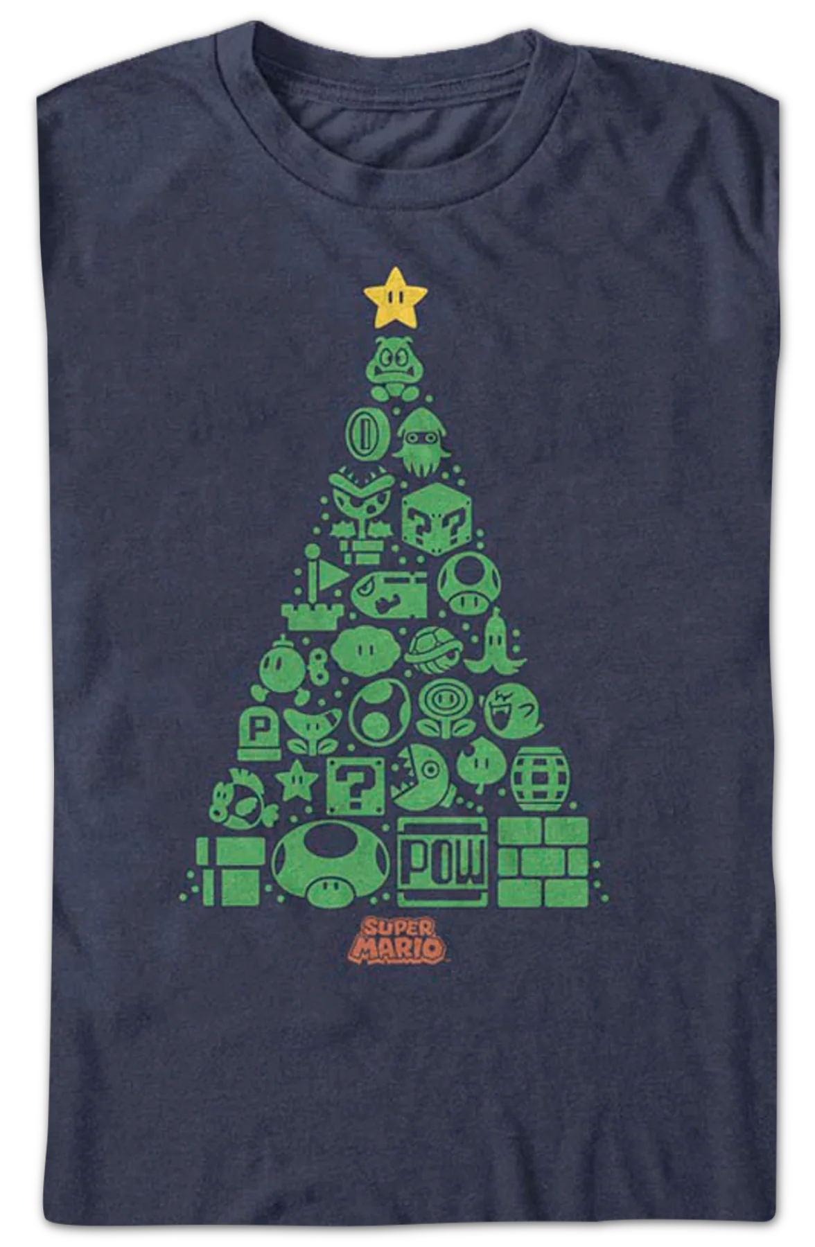 Super Mario Bros. Icons Christmas Tree Nintendo T-Shirt - Image 2