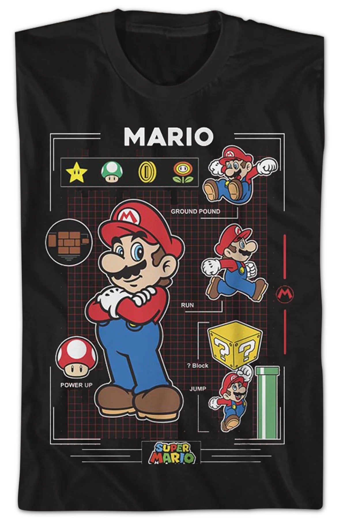 Super Mario Power Up Grid Nintendo T-Shirt - Image 2