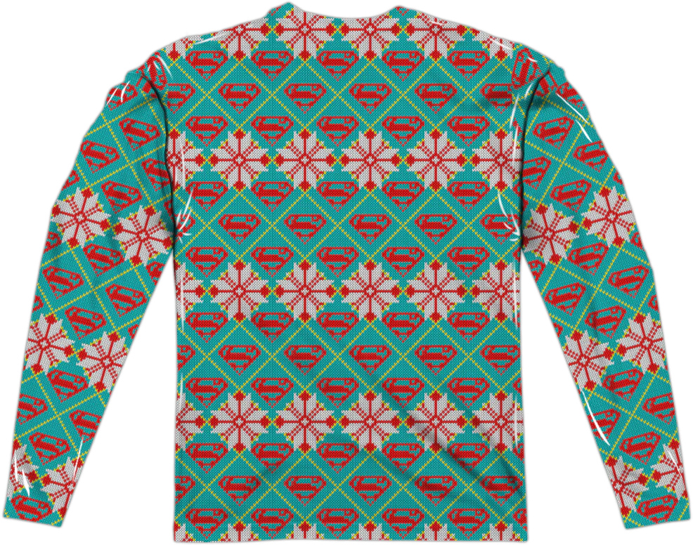 Superman Ugly Faux Christmas Sweater Long Sleeve Tee - Image 2