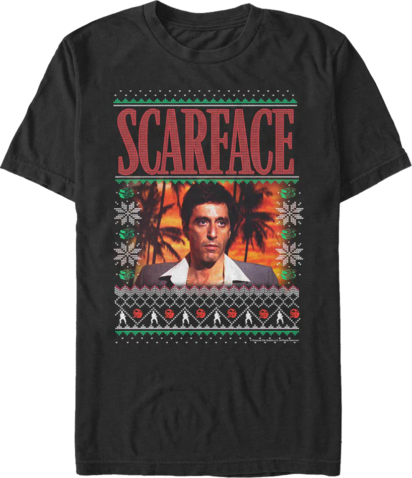 Tony Montana Faux Ugly Christmas Sweater Scarface T-Shirt