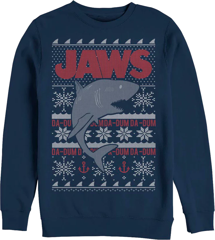 Ugly Faux Knit Jaws Christmas Sweatshirt