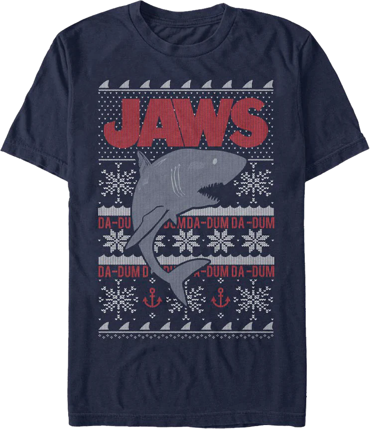Ugly Faux Knit Jaws Christmas T-Shirt