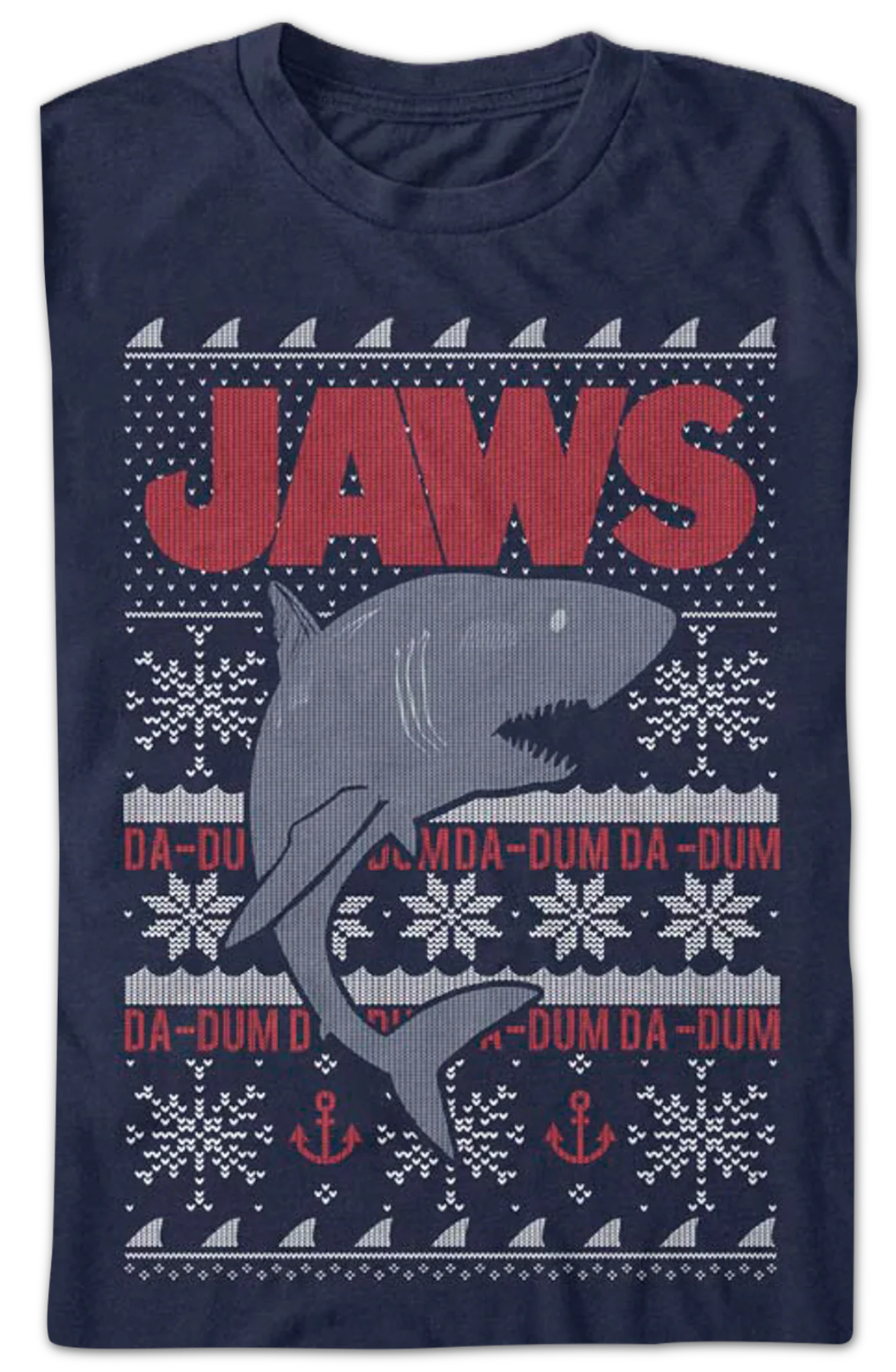 Ugly Faux Knit Jaws Christmas T-Shirt - Image 2