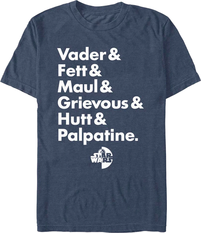Villain Names Star Wars T-Shirt