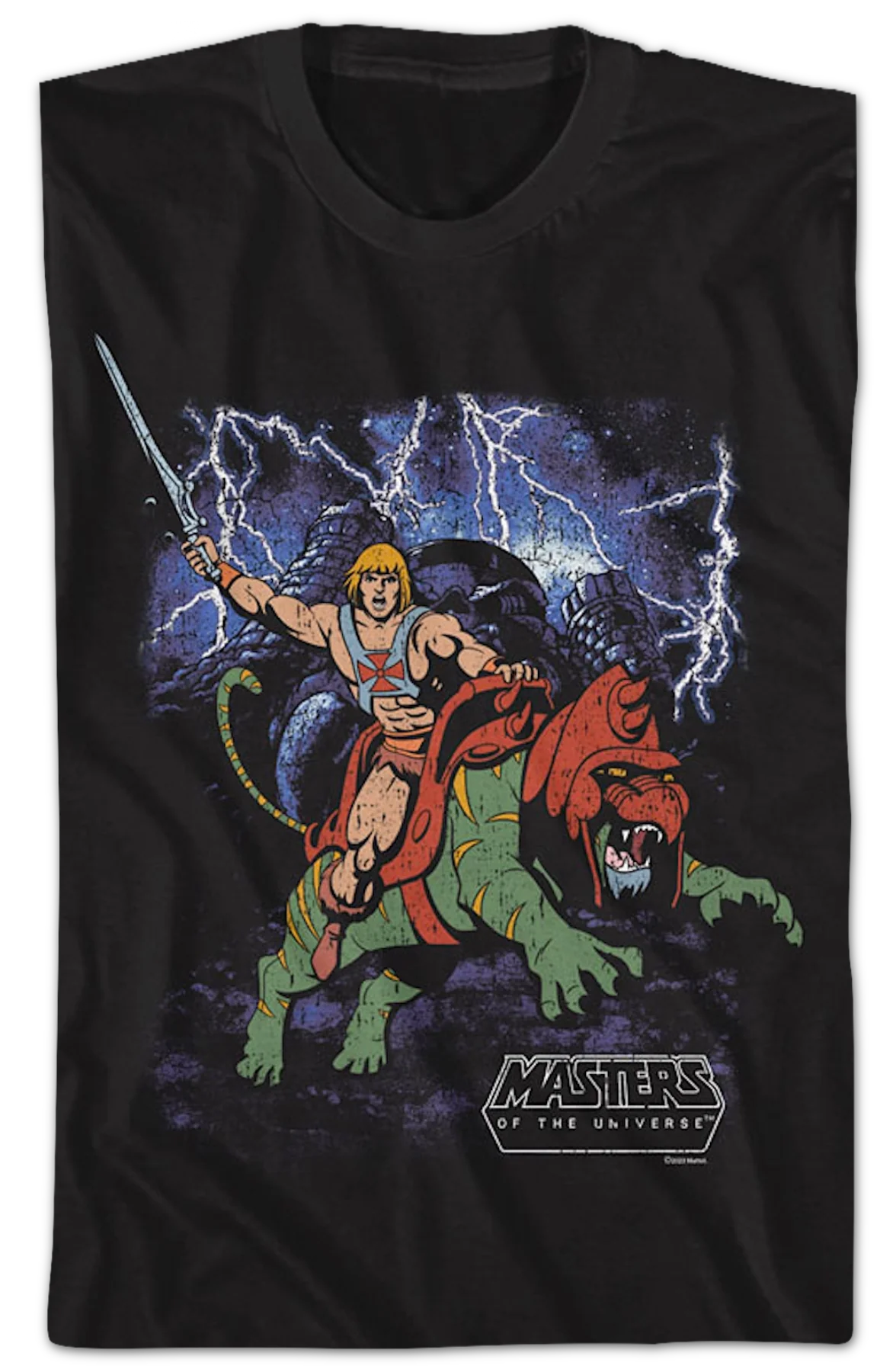 Vintage He-Man & Battle Cat Poster Masters of the Universe T-Shirt - Image 2