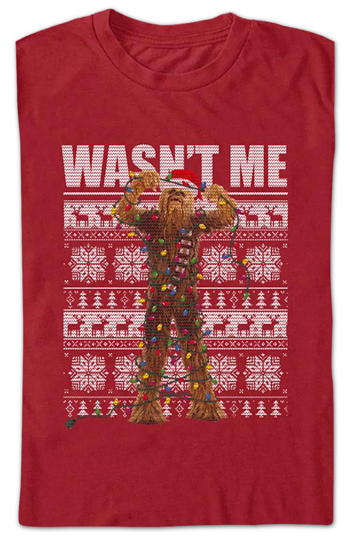 Wasn't Me Chewbacca Faux Ugly Christmas Sweater Star Wars T-Shirt - Image 2