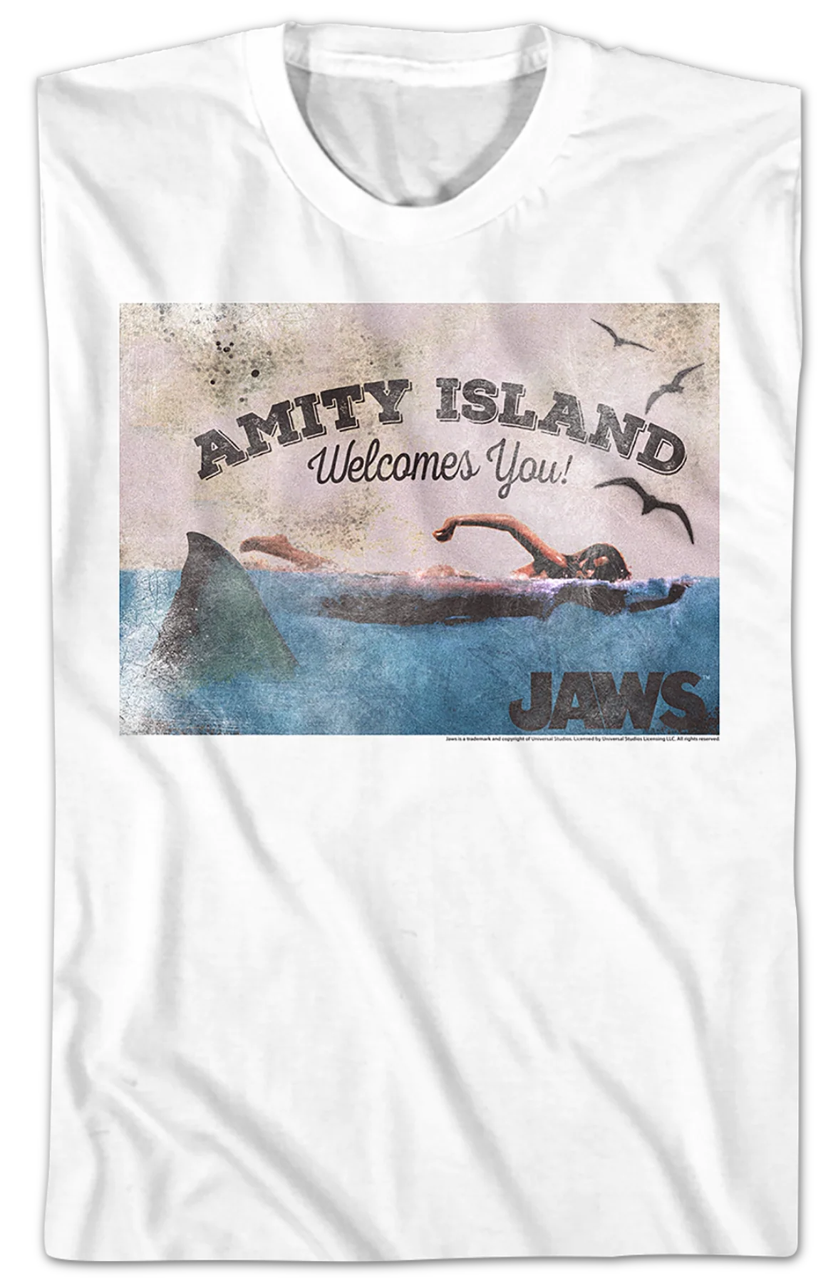 Welcome To Amity Island Postcard Jaws T-Shirt - Image 2