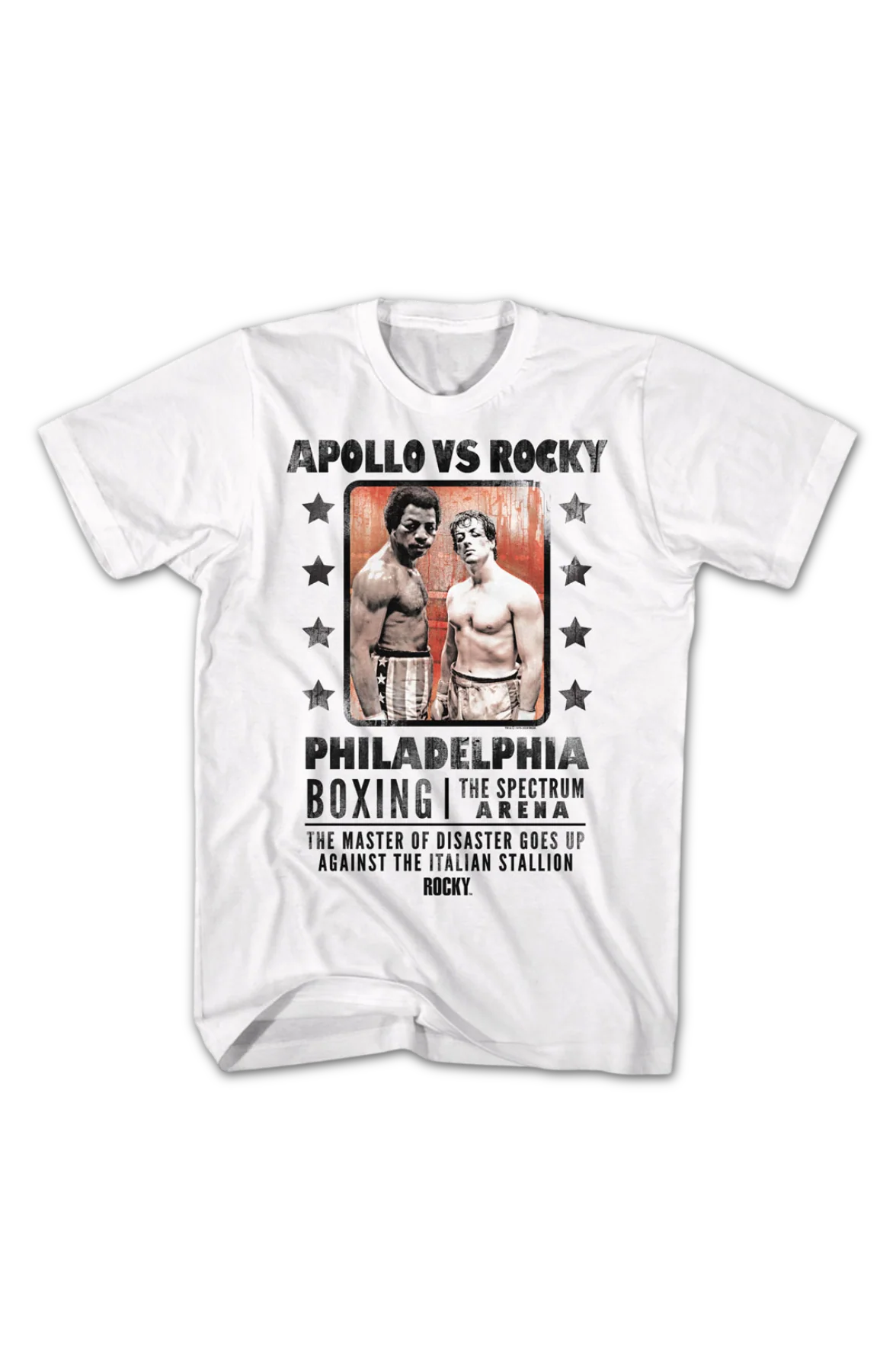White Boxing Poster Apollo vs Rocky T-Shirt - Image 2
