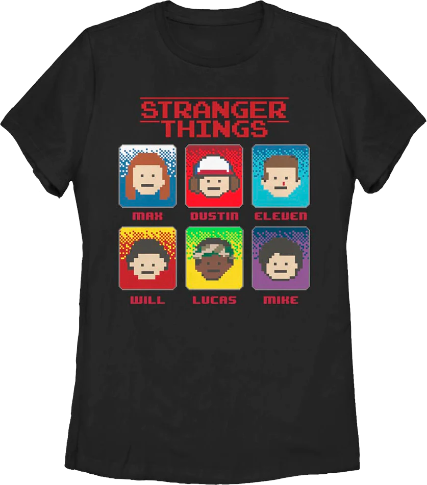 Womens 8-Bit Characters Stranger Things Shirt