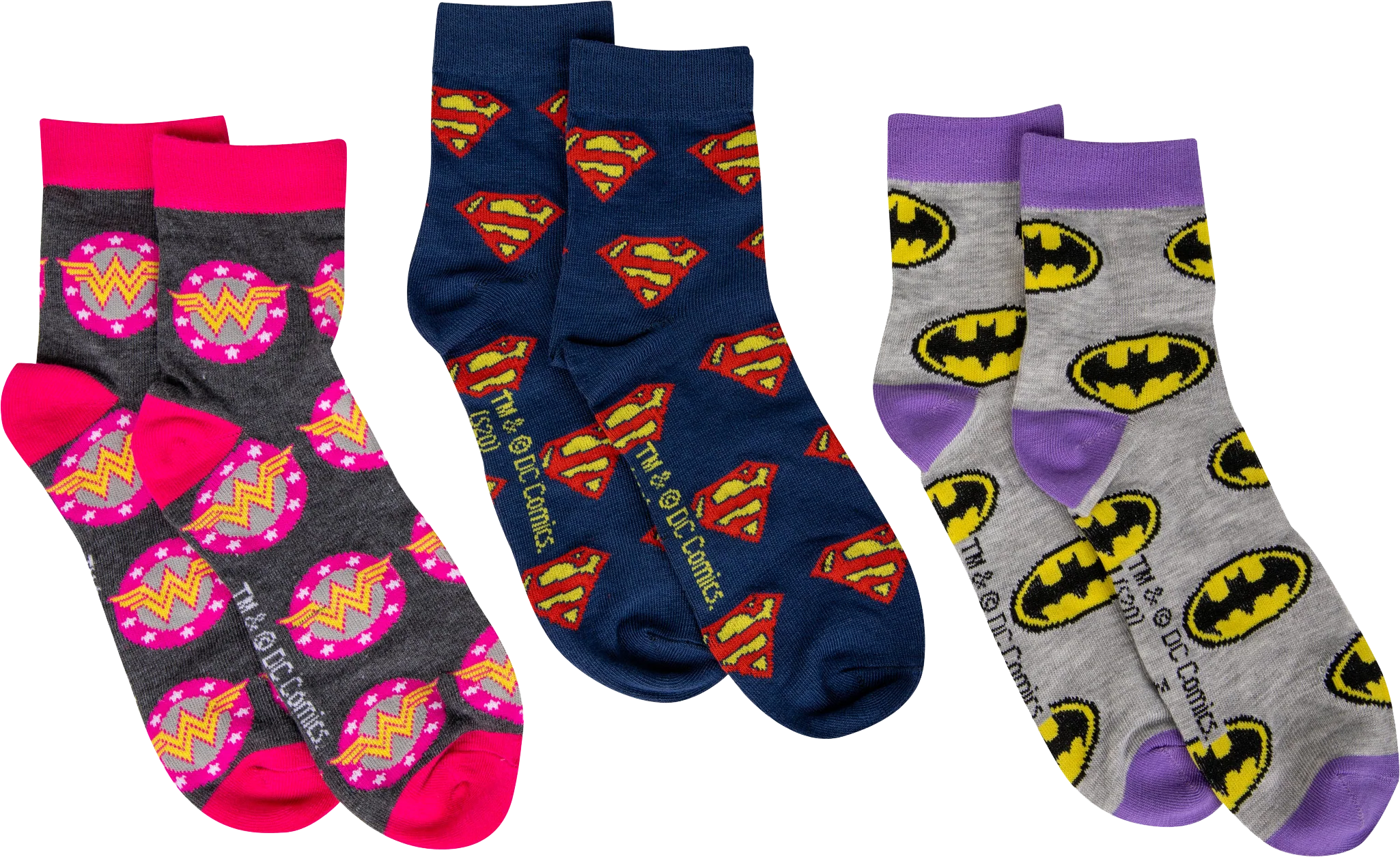 Womens Batgirl Supergirl Wonder Woman 3-Pair Quarter Socks