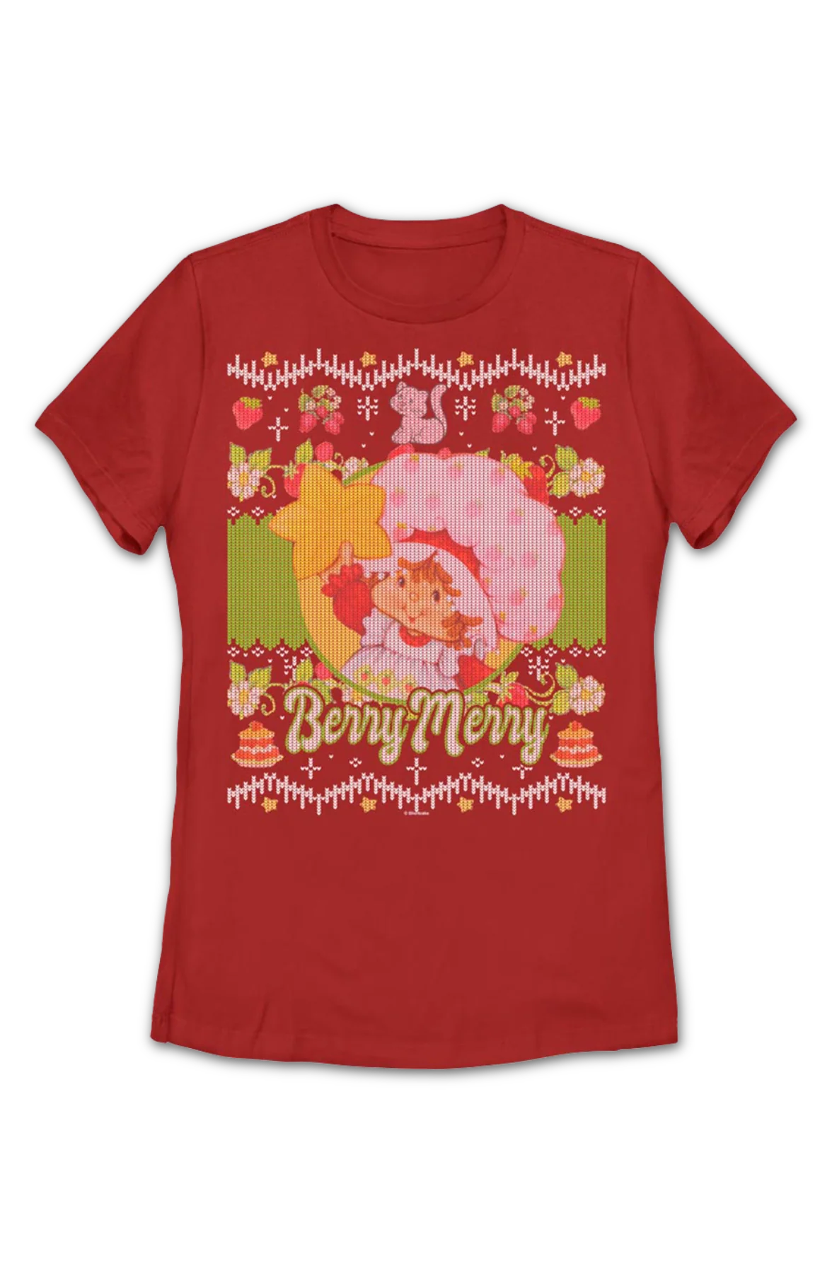 Womens Berry Merry Faux Christmas Sweater Strawberry Shortcake Shirt - Image 2