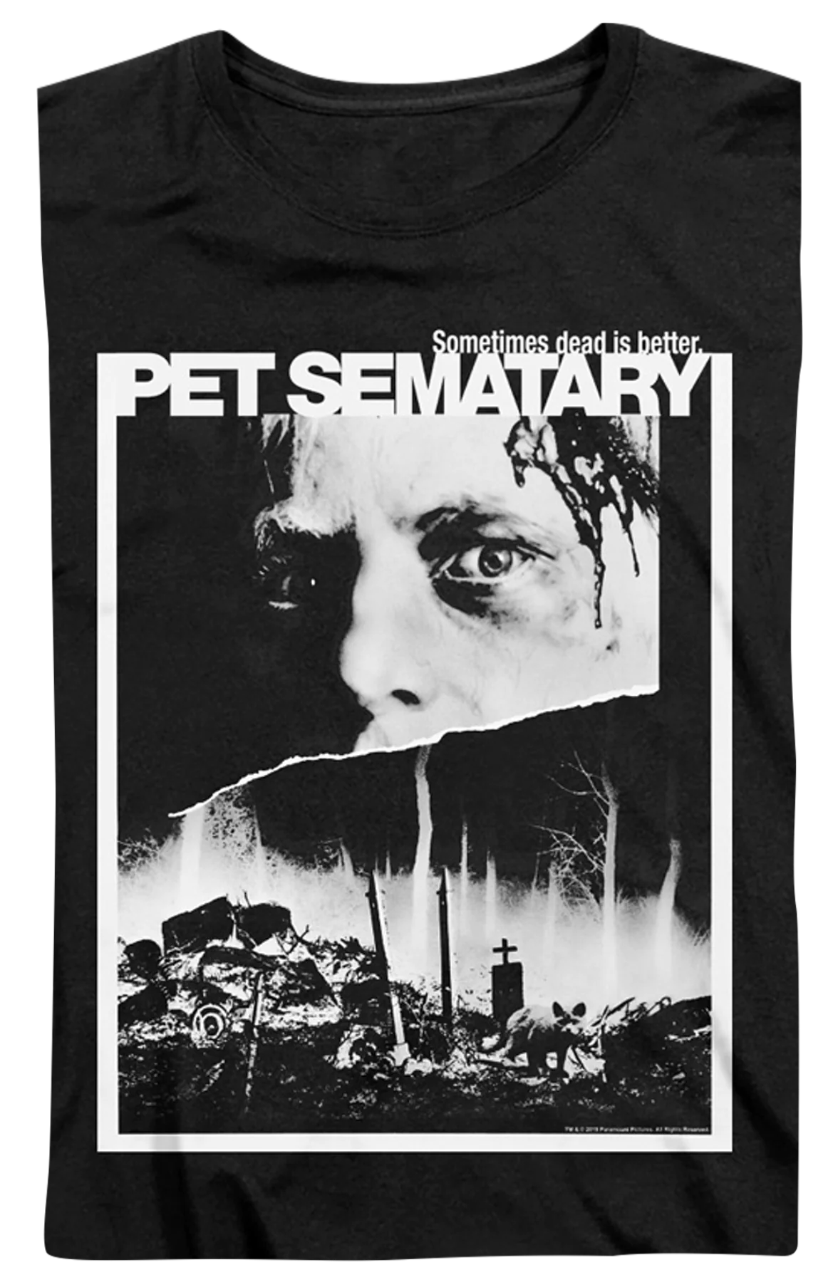 Womens Black and White Poster Pet Sematary Shirt - Image 2